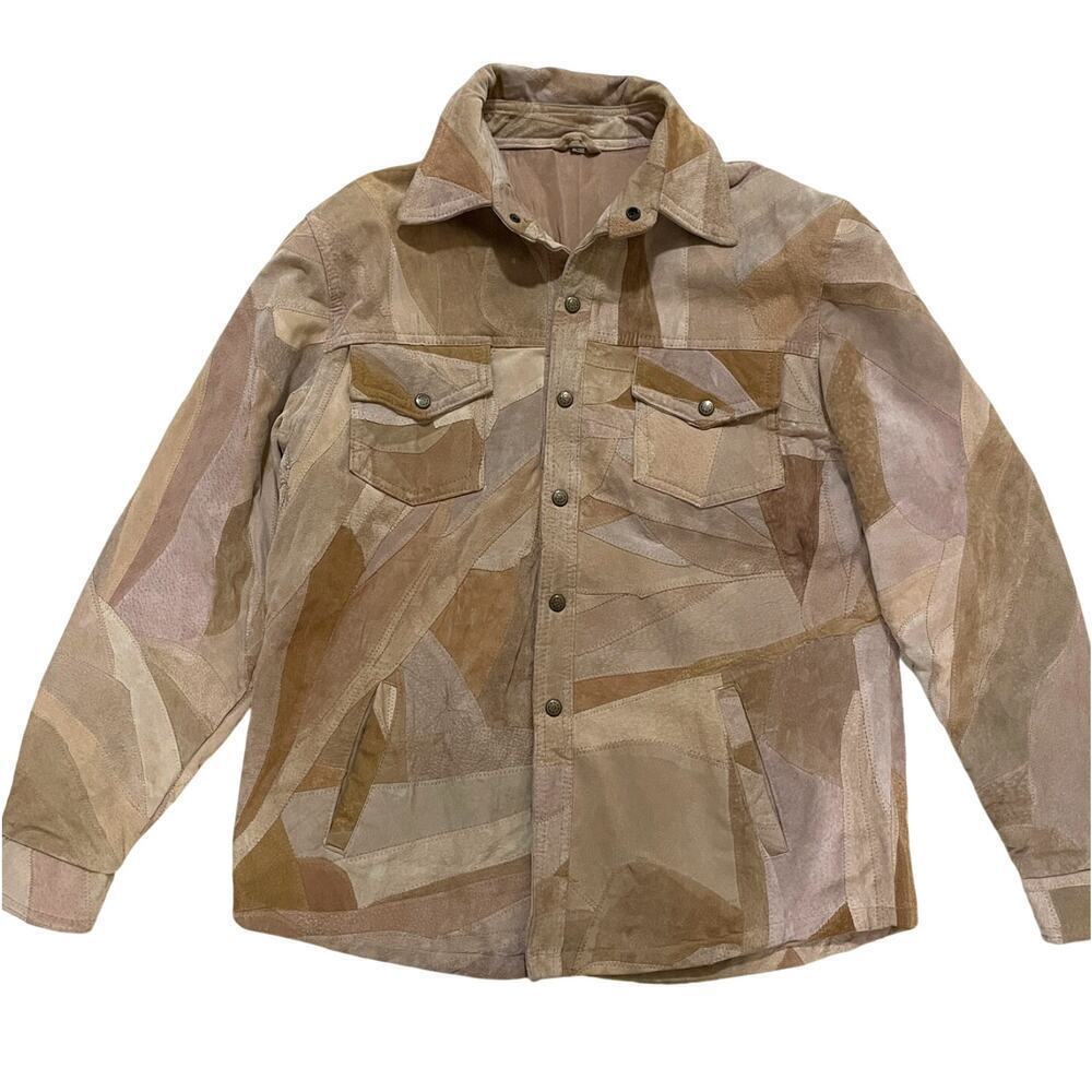 Patchwork Suede Jacket L | Genuine Leather, 70s Western Boho, Lined, Snap Front